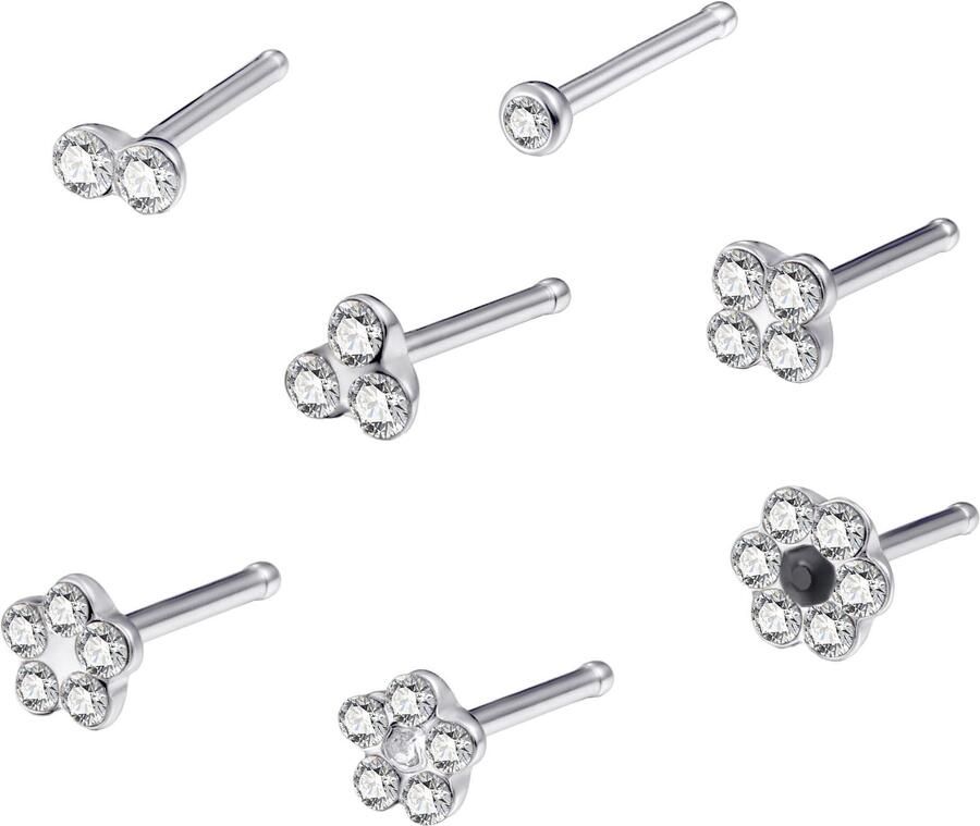 Firetti Neuspiercing-set Multipack sieraden cadeau roestvrijstalen piercing neussteker bloem (set 7-delig) - Foto 6