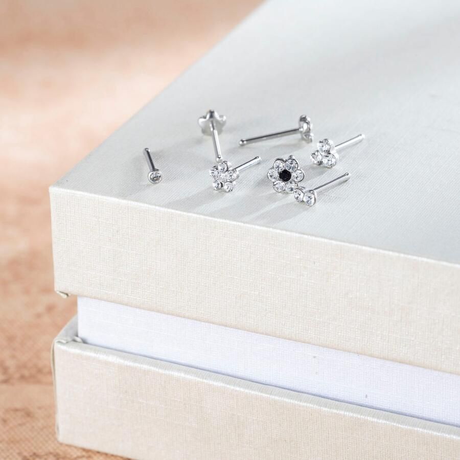 Firetti Neuspiercing-set Multipack sieraden cadeau roestvrijstalen piercing neussteker bloem (set 7-delig) - Foto 2