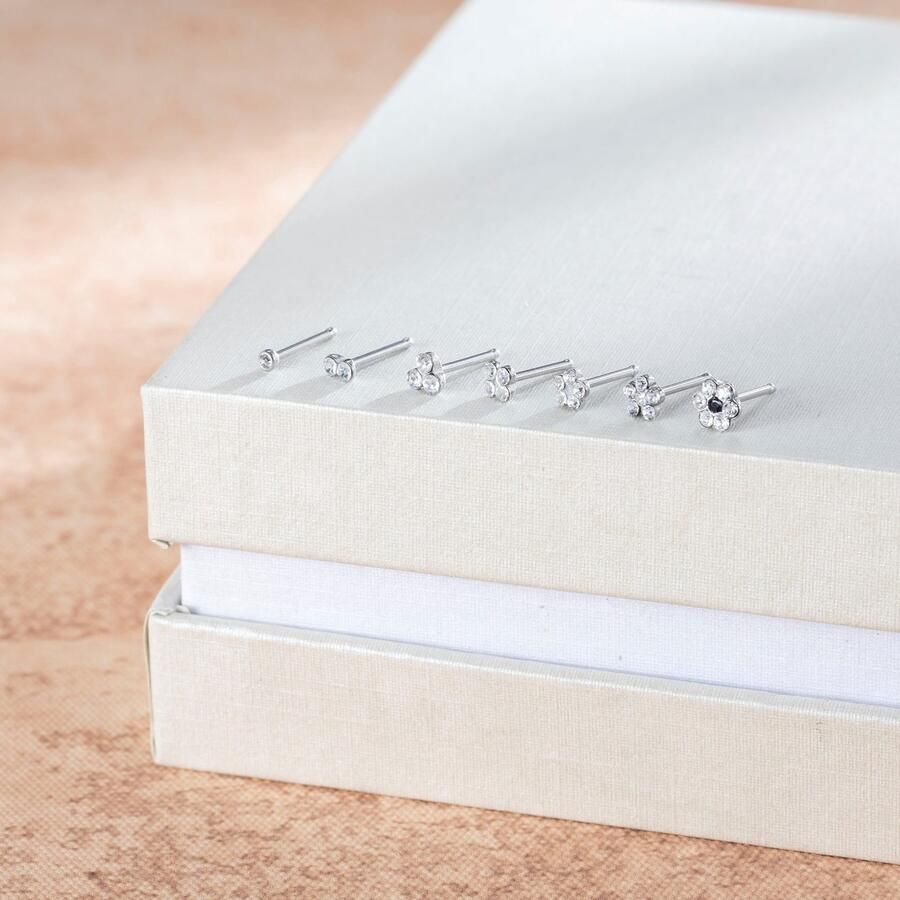 Firetti Neuspiercing-set Multipack sieraden cadeau roestvrijstalen piercing neussteker bloem (set 7-delig) - Foto 3