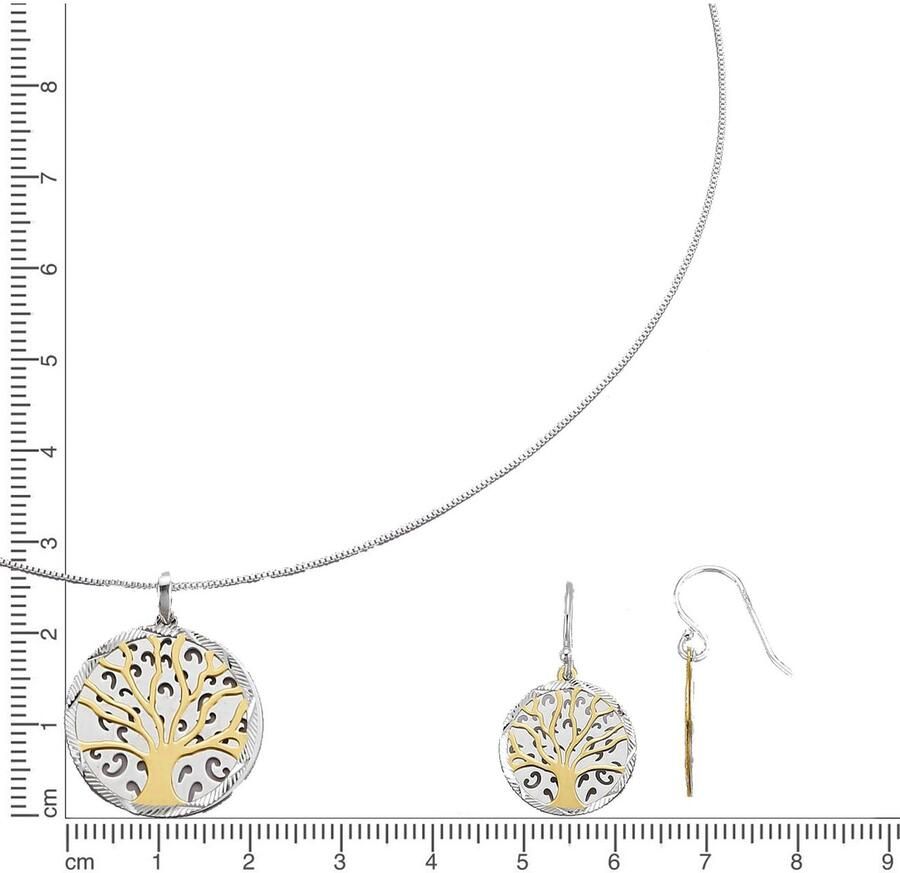 Firetti Oorring- en kettingenset Multipack sieraden cadeau zilver 925 halsketting oorhaken levensboom (set 4-delig)