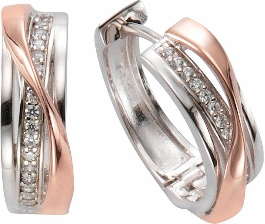 Firetti Oorringen Sieraad cadeau zilver 925 tweekleurig gebogen ontwerp - Foto 2