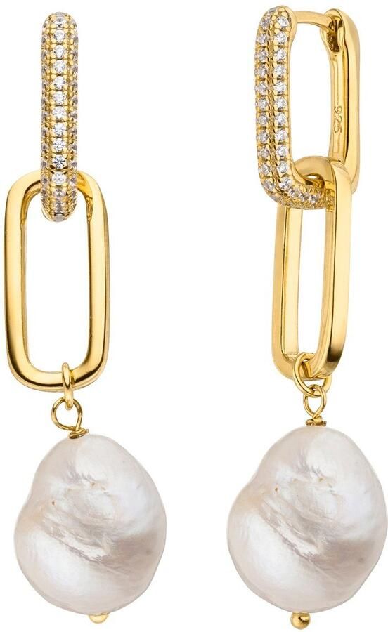 Firetti Oorringen Sieraad Geschenk Oorbellen Parel gecombineerd met schakelketting Made in Germany zirkonia gekweekte zoetwaterparel afneembare hanger