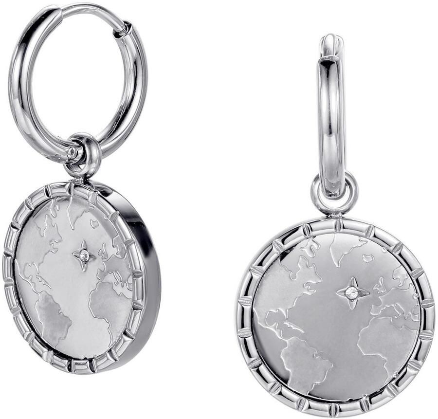 Firetti Paar creolen Sieraad cadeau roestvrij staal oorbellen planet earth wereld - Foto 3