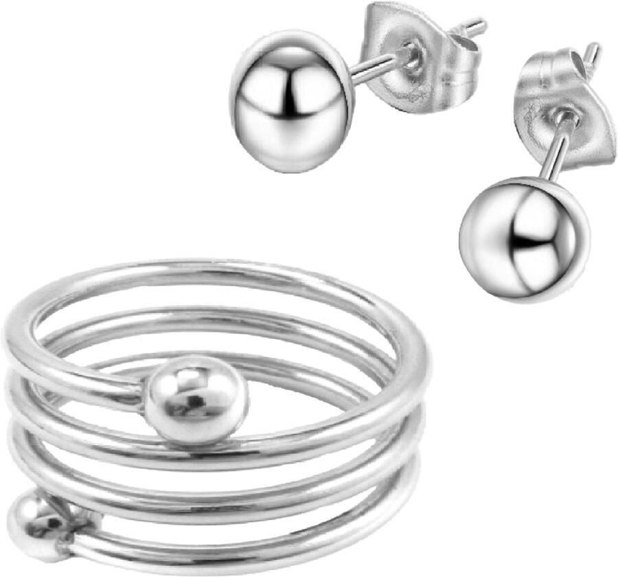 Firetti Sieradenset Multipack sieraden cadeau roestvrijstalen ring paar oorstekers (set 3-delig) - Foto 3