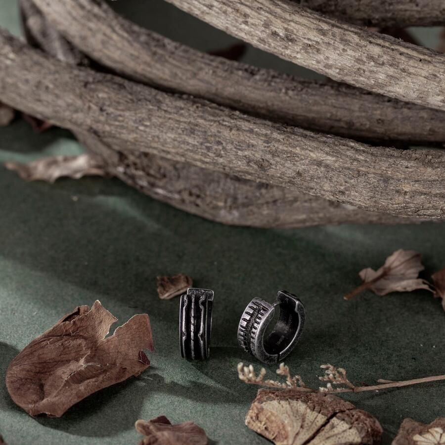 Firetti Single-oorring Sieraden cadeau roestvrijstalen oorjuwelen oorbel hout - Foto 2