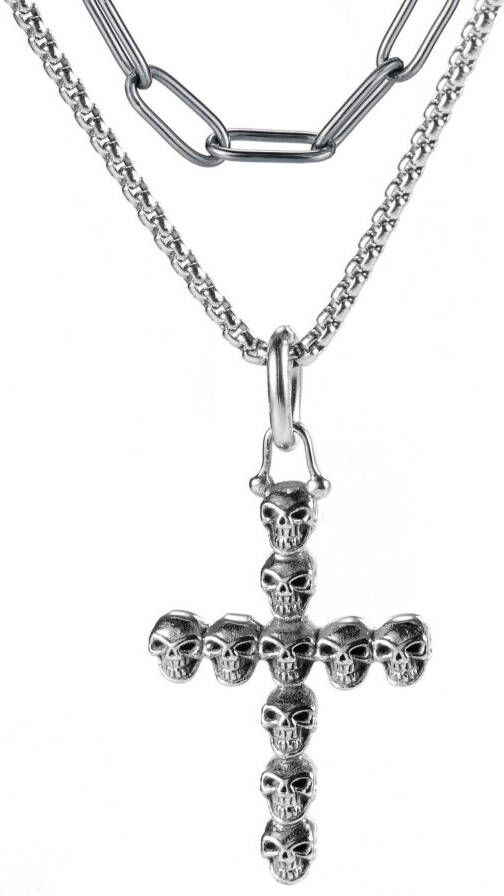 Firetti Ketting met hanger Sieraad cadeau schedel kruis (set 1-delig)