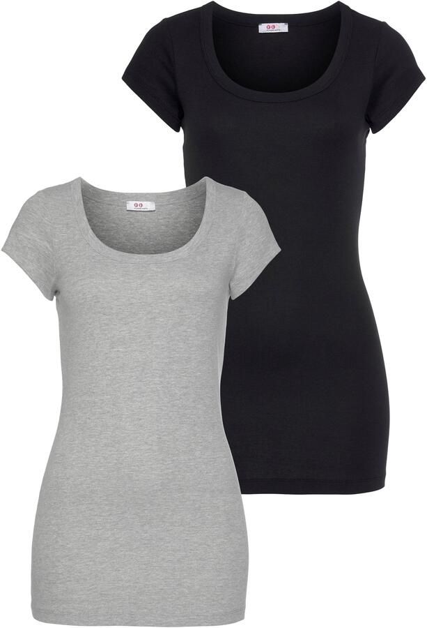 Flashlights T-shirt figuurvolgende snit effen ronde hals (Set van 2) - Foto 9