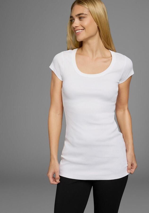 Flashlights T-shirt figuurvolgende snit effen ronde hals (Set van 2) - Foto 12