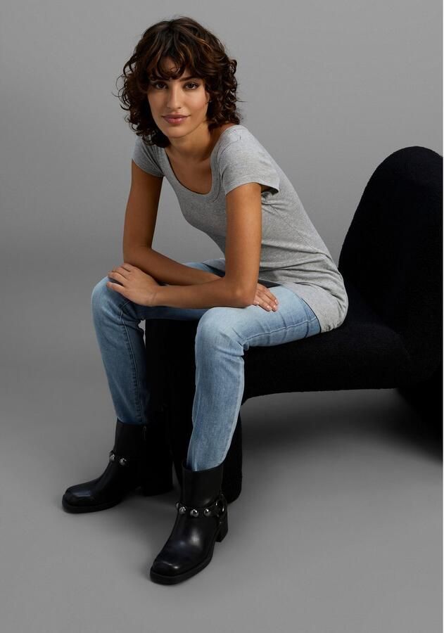 Flashlights T-shirt figuurvolgende snit effen ronde hals (Set van 2) - Foto 4