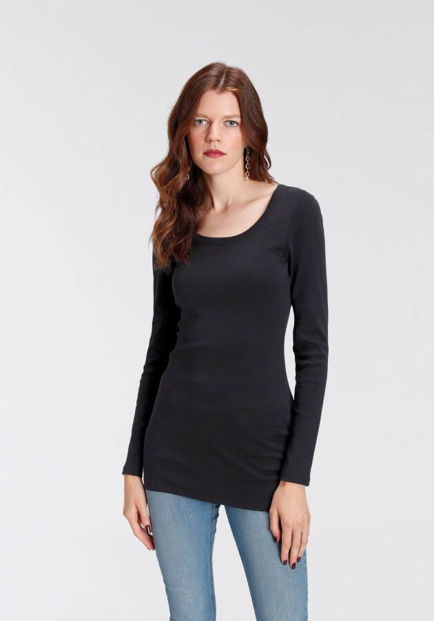 Flashlights Shirt met lange mouwen zeer figuurvolgende snit ronde hals van 100% katoen (set 2-delig)