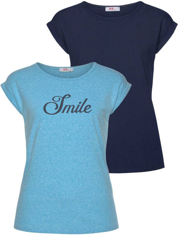 Flashlights T-shirt met verlaagde schoudernaden & kleine mouwomslagen (Set van 2)