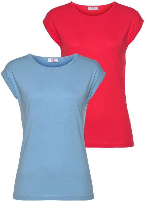 Flashlights T-shirt met verlaagde schoudernaden & kleine mouwomslagen (Set van 2)