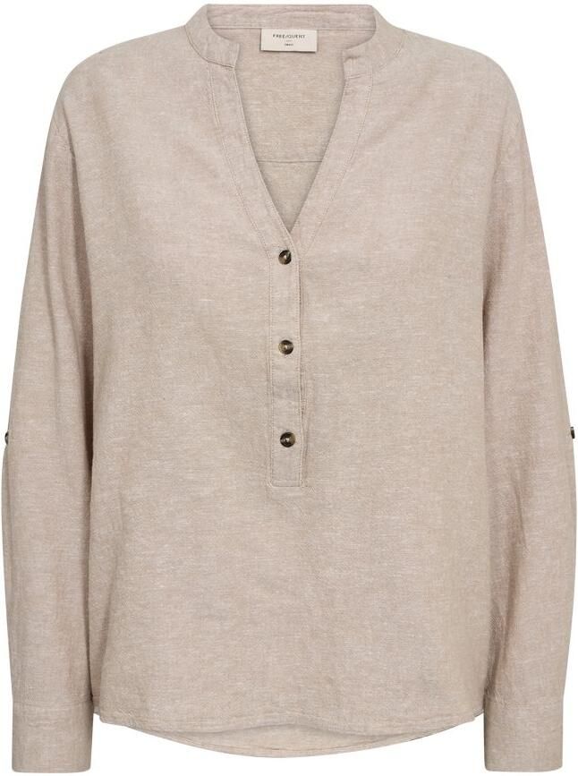 FREEQUENT Blouse met lange mouwen FQLAVA-SHIRT Linnenmix met V-hals gespleten - Foto 2