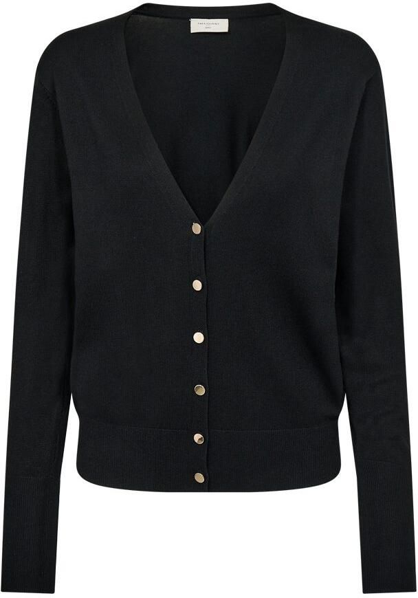 Freequent Feminine Cardigan met V-Hals en Gouden Knopen Black Dames - Foto 2