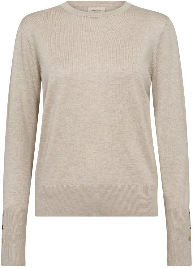 Freequent Beige Ronde Hals Trui met Knoopdetail Beige Dames - Foto 2