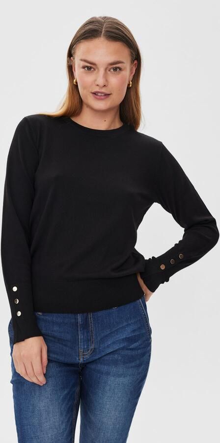 Freequent Zwarte ronde hals trui met decoratieve knopen Black Dames - Foto 3