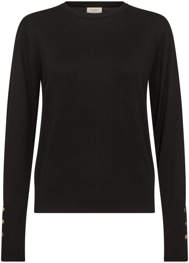 Freequent Zwarte ronde hals trui met decoratieve knopen Black Dames - Foto 2