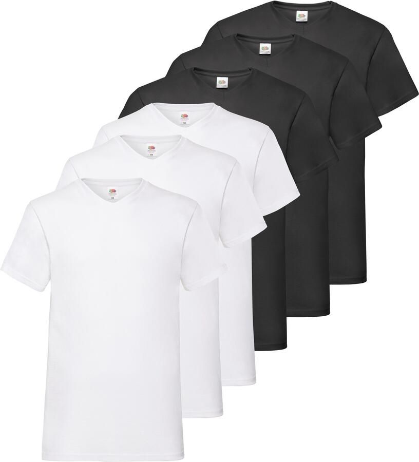 Fruit of the Loom T-shirt van katoen v-hals(set 6-delig)