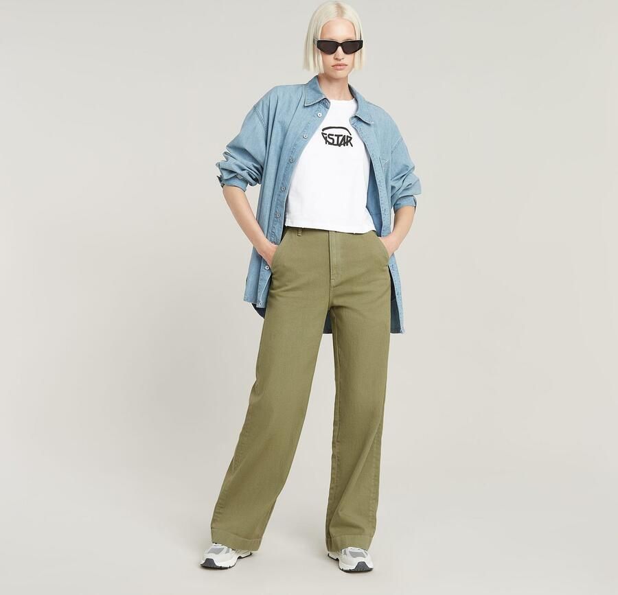 G-STAR wide leg high waist casual broek lichtkaki - Foto 5