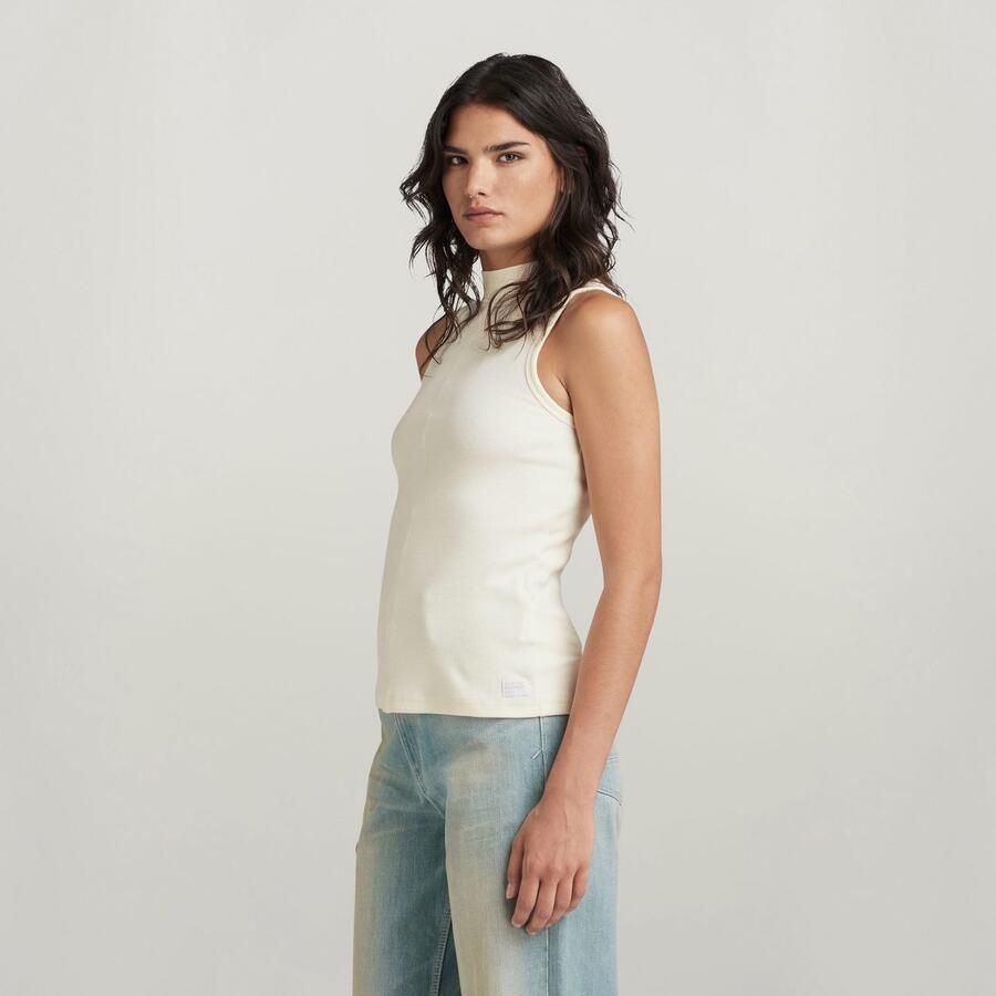 G-Star RAW Geribde tanktop Open back mock slim t sl wmn