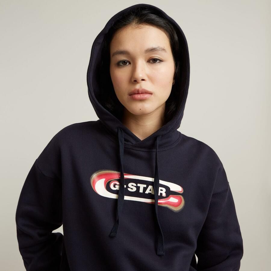 G-Star RAW Old Skool Logo Loose Hoodie Donkerblauw Dames - Foto 2