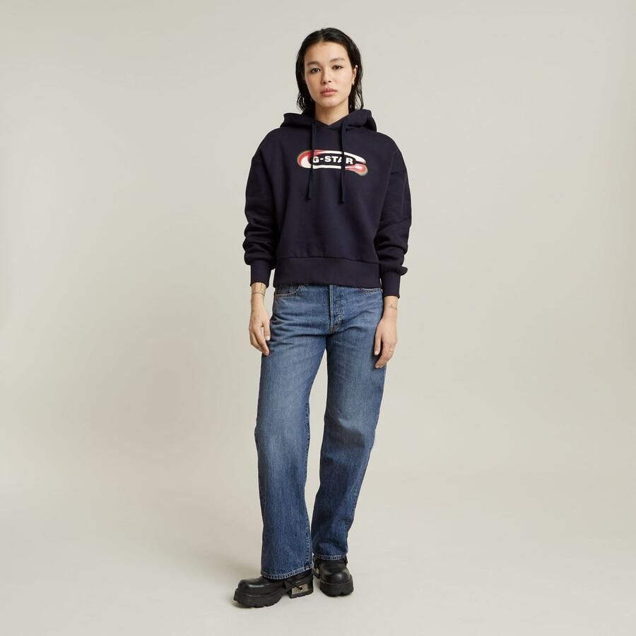 G-Star RAW Old Skool Logo Loose Hoodie Donkerblauw Dames - Foto 4