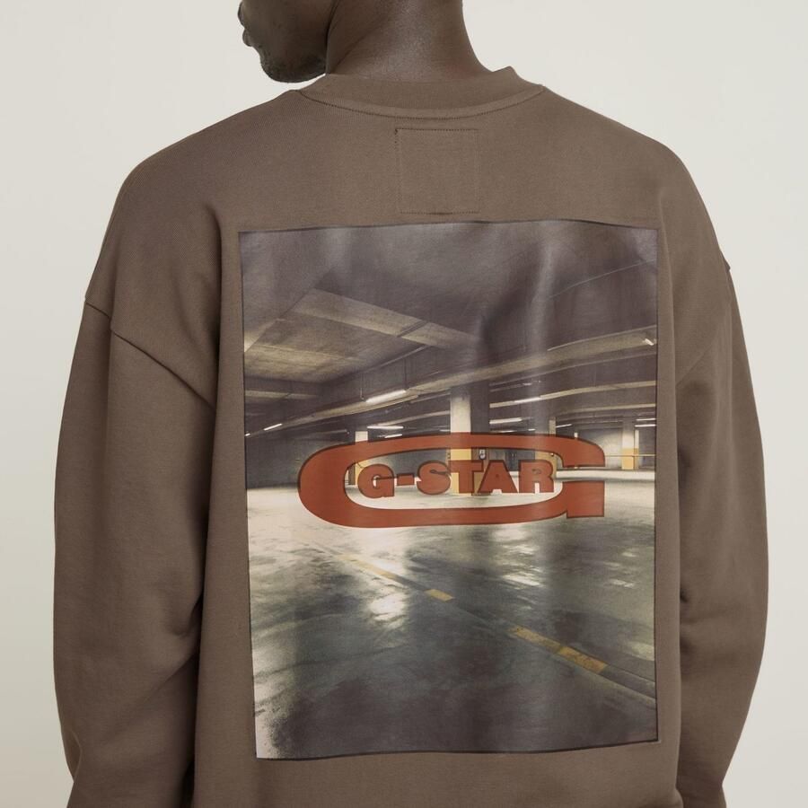 G-Star RAW Photo Back Print Loose Sweater Bruin Heren