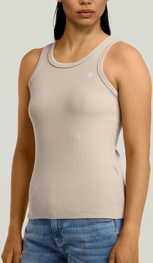 G-Star RAW Ribbed Tanktop Beige Dames - Foto 4