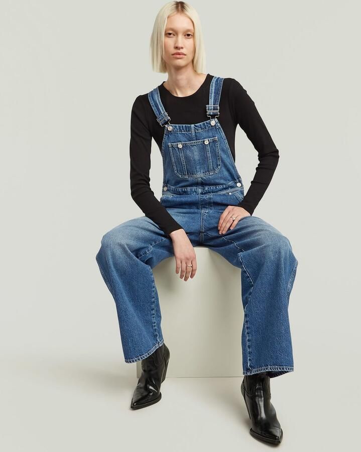 G-Star RAW Tuinbroek Straight Leg Dungaree met knopen aan de zijkanten - Foto 7