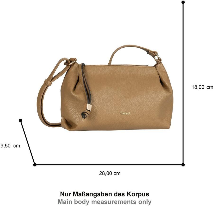 Gabor Schoudertas TELIA discrete plooien elegante ritssluiting met gouden sierkubus