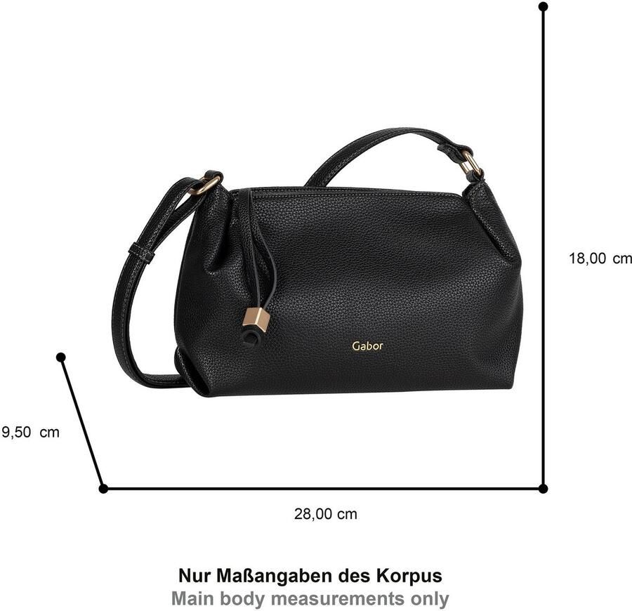 Gabor Schoudertas TELIA discrete plooien elegante ritssluiting met gouden sierkubus