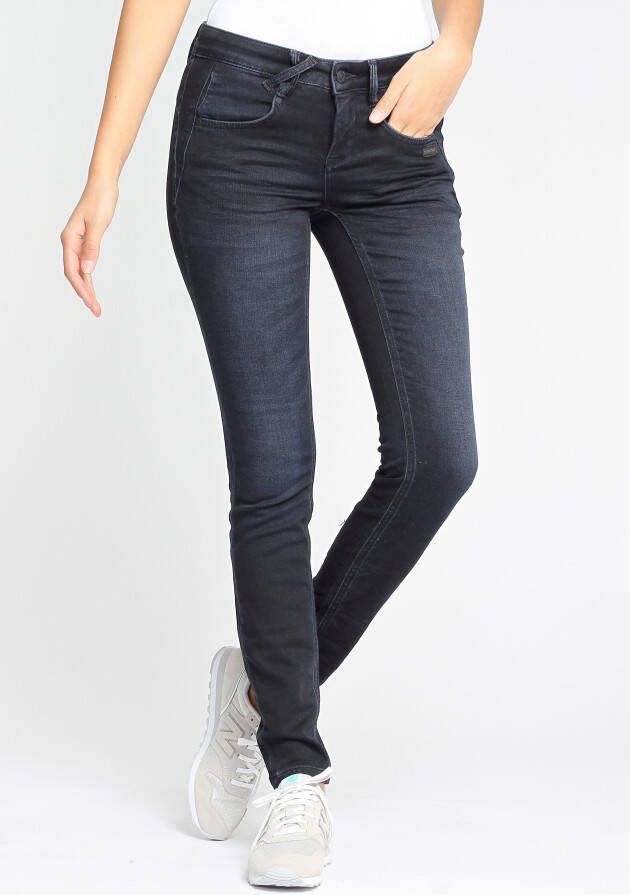 GANG Skinny fit jeans 94Nele met gekruiste riemlussen aan de voorkant van de tailleband
