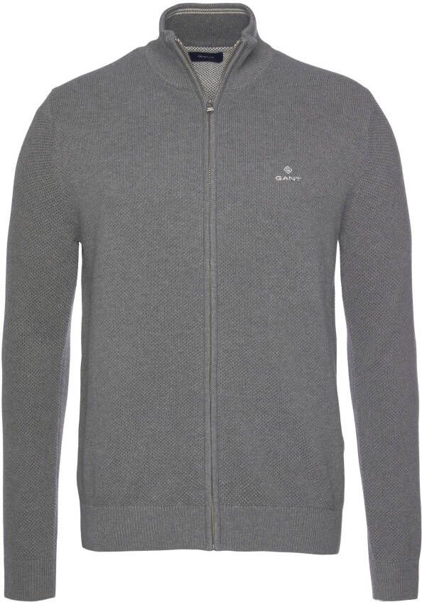 Gant Regular fit gebreid jack met labelstitching model 'COTTON PIQUE'