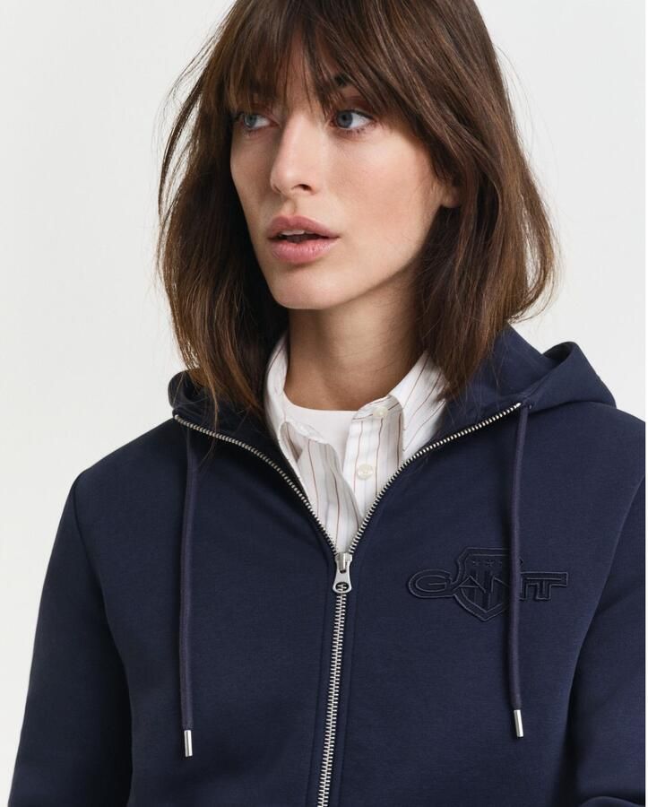 Gant Capuchonsweatvest REG TONAL SHIELD ZIP HOODIE Merkborduurwerk capuchon ribboorden