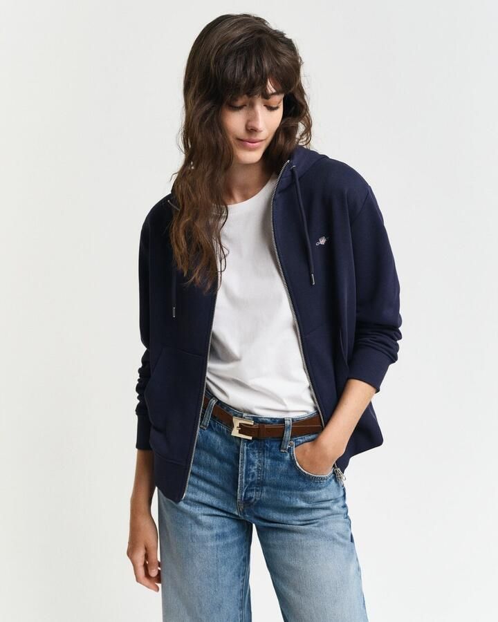 Gant Capuchonsweatvest SHIELD ZIP HOODIE Grafische -borduursel op de borst - Foto 3