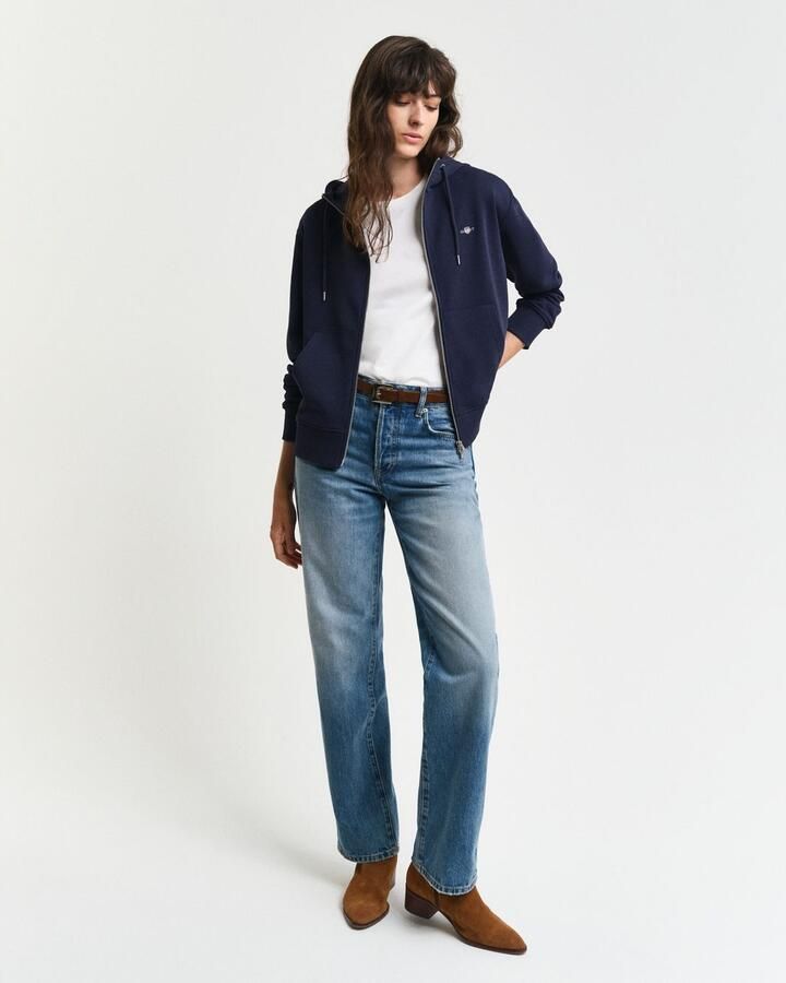 Gant Capuchonsweatvest SHIELD ZIP HOODIE Grafische -borduursel op de borst - Foto 8