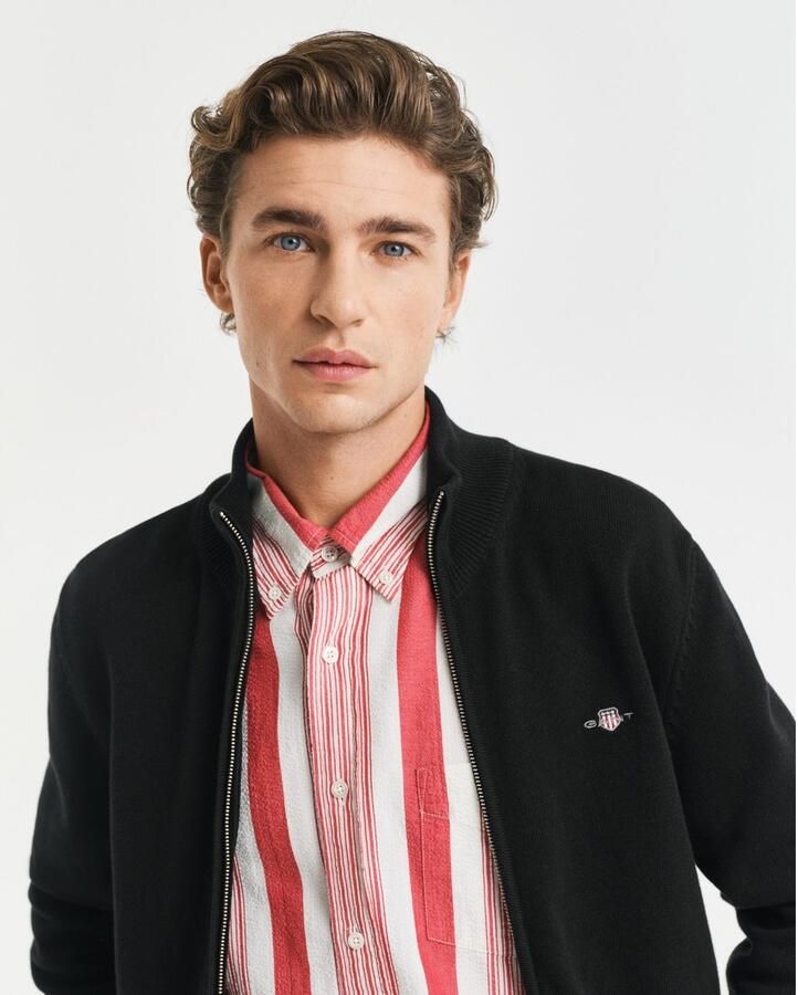 Gant Cardigan CASUAL COTTON ZIP CARDIGAN Met ribbels aan opstaande kraag mouwen en zoom - Foto 3