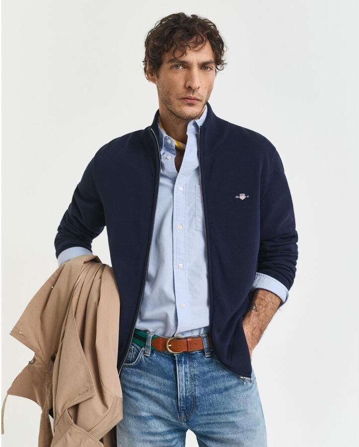 Gant Cardigan CASUAL COTTON ZIP CARDIGAN Met ribbels aan opstaande kraag mouwen en zoom - Foto 17