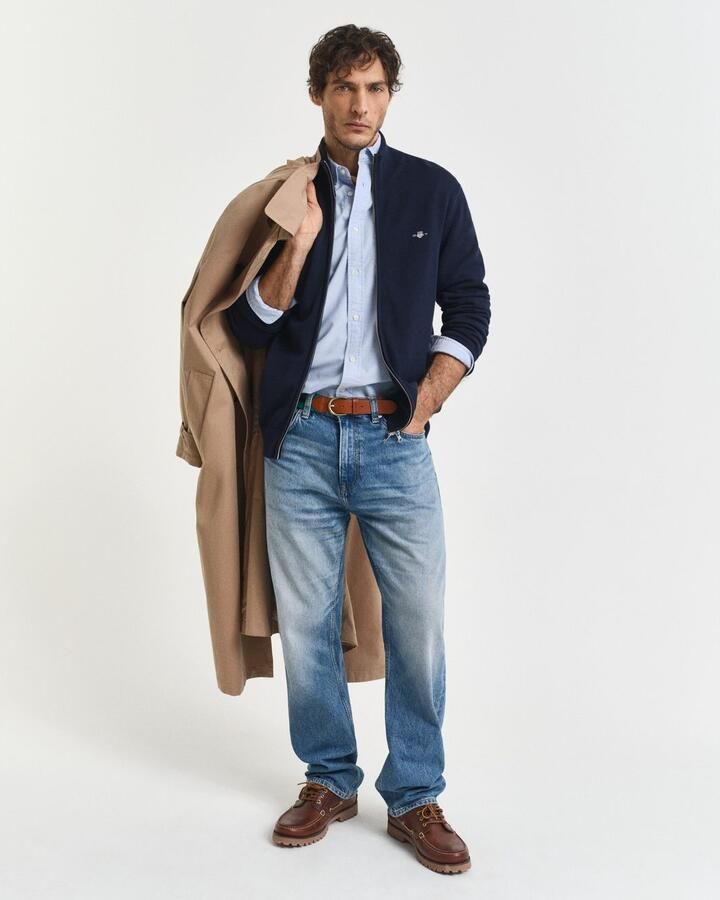 Gant Cardigan CASUAL COTTON ZIP CARDIGAN Met ribbels aan opstaande kraag mouwen en zoom - Foto 6