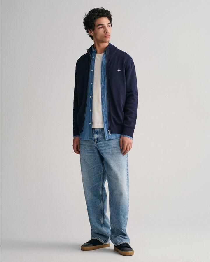 Gant Cardigan CASUAL COTTON ZIP CARDIGAN Met ribbels aan opstaande kraag mouwen en zoom - Foto 4