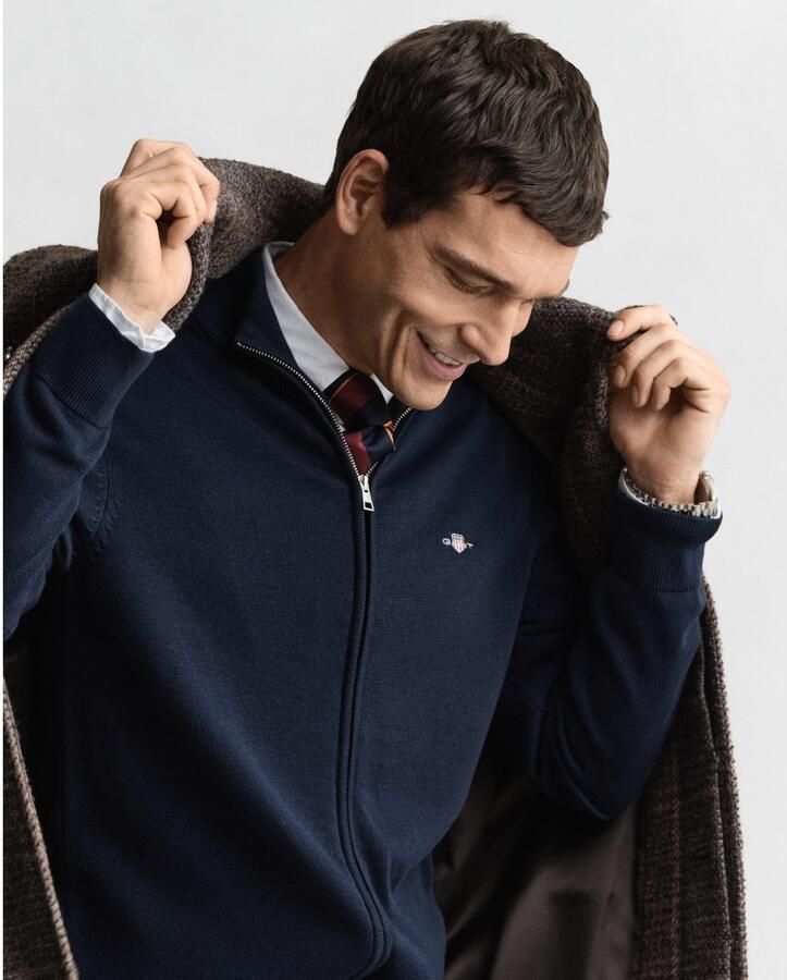 Gant Cardigan CASUAL COTTON ZIP CARDIGAN Met ribbels aan opstaande kraag mouwen en zoom - Foto 2