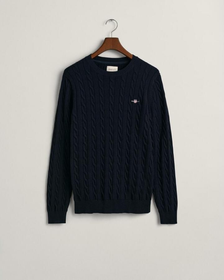 Gant Gebreide trui COTTON CABLE C-NECK met wapen-logo borduurwerk op de borst - Foto 7