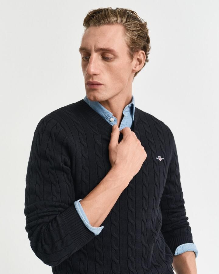 Gant Gebreide trui COTTON CABLE C-NECK met wapen-logo borduurwerk op de borst - Foto 9