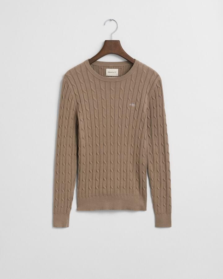 Gant Gebreide trui Stretch Cotton Cable C-Neck met logoborduursel op borsthoogte