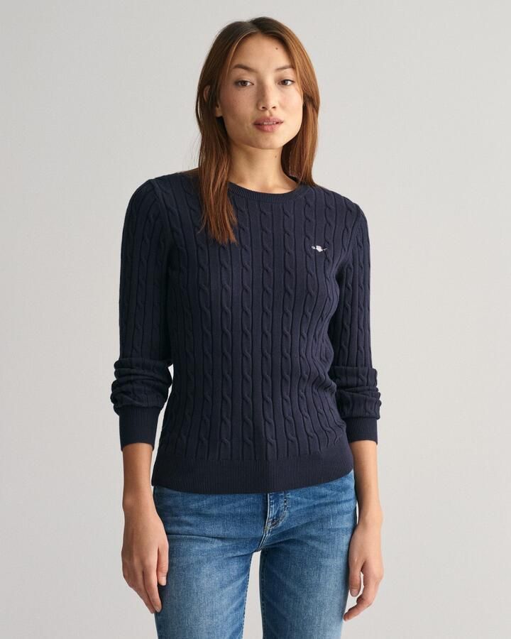 Gant Gebreide trui Stretch Cotton Cable C-Neck met logoborduursel op borsthoogte - Foto 3