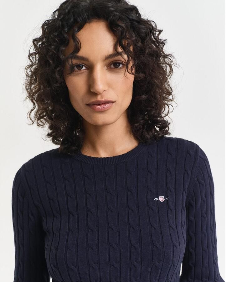 Gant Gebreide trui Stretch Cotton Cable C-Neck met logoborduursel op borsthoogte - Foto 2