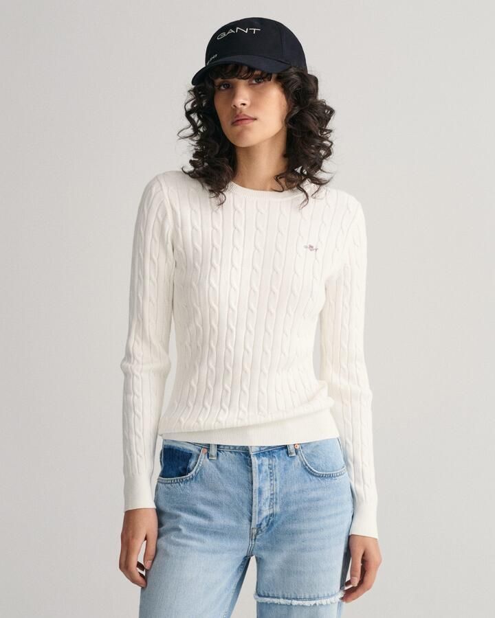 Gant Gebreide trui Stretch Cotton Cable C-Neck met logoborduursel op borsthoogte - Foto 2