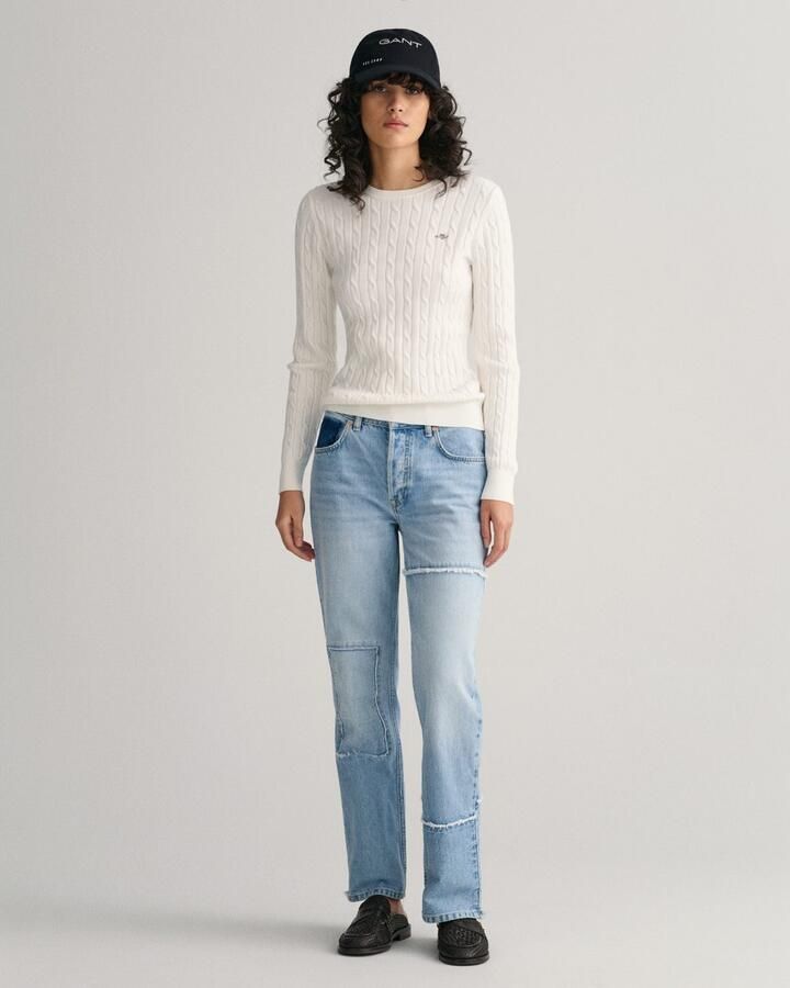 Gant Gebreide trui Stretch Cotton Cable C-Neck met logoborduursel op borsthoogte - Foto 4