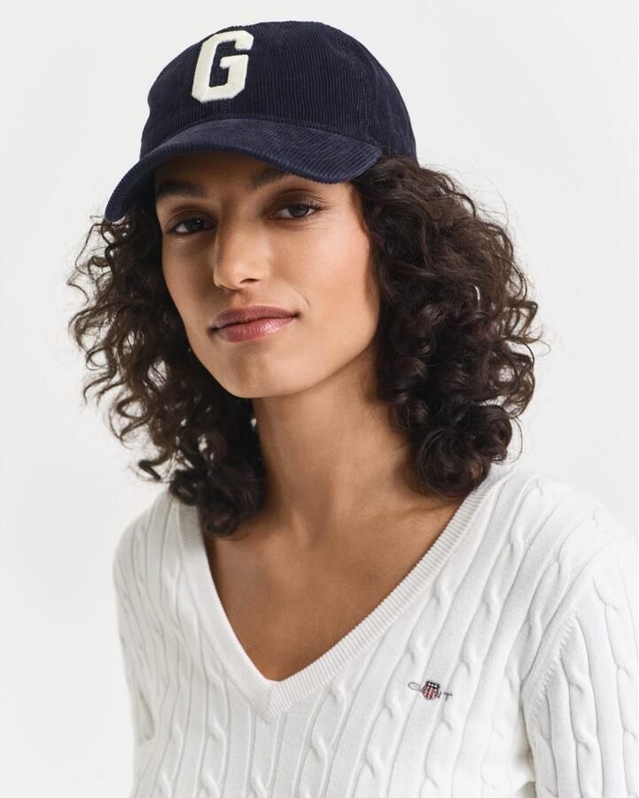 Gant Gebreide trui STRETCH COTTON CABLE V-NECK met logoborduursel op borsthoogte