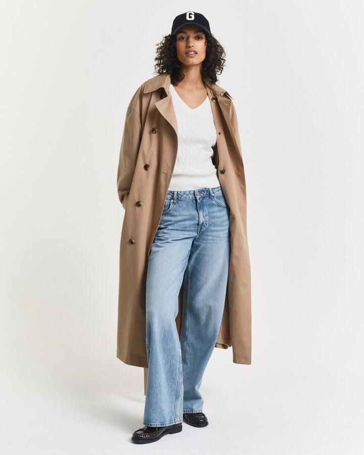 Gant Gebreide trui STRETCH COTTON CABLE V-NECK met logoborduursel op borsthoogte - Foto 7